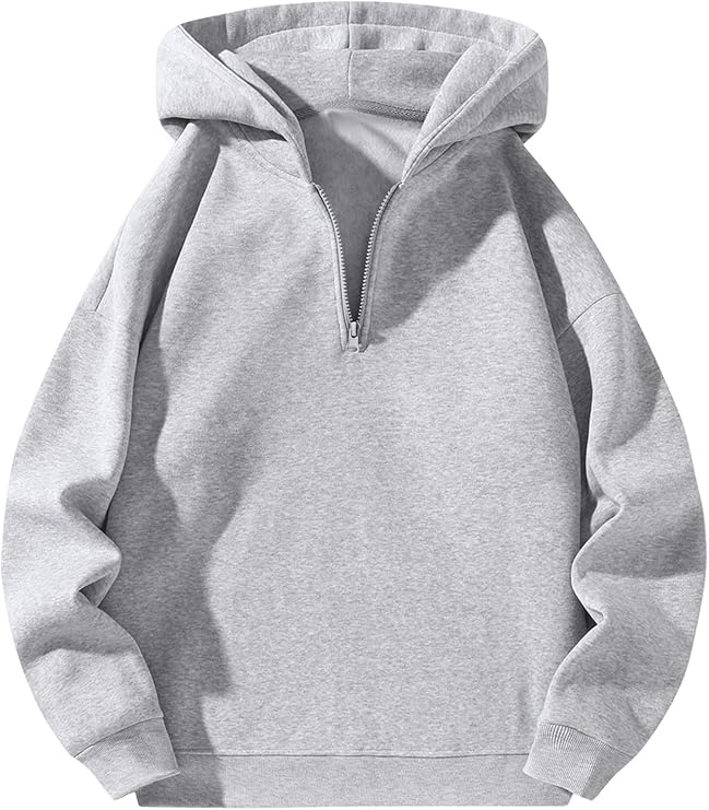 Men's Quarter Zip Hoodies Zip Up Hoodie Long Sleeve Drop Shoulder Sweatshirt Casual Pullover