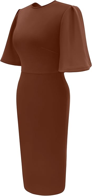 Women's Basic Bodycon Ruffle Flared Short Sleeve Pencil Midi Dress