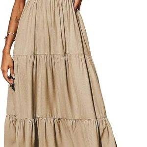 Women's Summer Maxi Dress 2025 Casual Boho Sleeveless Spaghetti Strap Smocked Tiered Long Beach Sundresses
