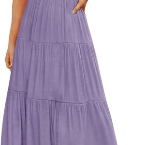 Women's 2025 Summer Casual Flutter Short Sleeve Crew Neck Smocked Elastic Waist Tiered Midi Dress