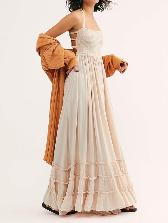 Women's Summer Floral Boho Maxi Dress Wrap Short Sleeve V Neck Ruffle A-Line Flowy Wedding Guest Long Dresses - Image 3