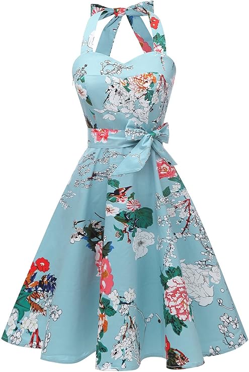 Topdress Women'sVintage Polka Audrey Dress 1950s Halter Retro Cocktail Dress