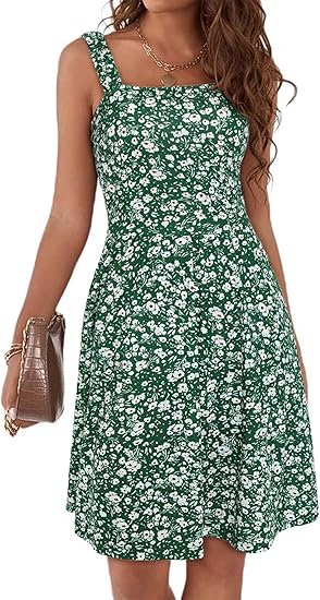 Women's Summer Casual Square Neck Dress with Pocket Cute Sleeveless High Waist A-line Sundress Midi Dresses - Image 3