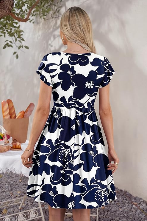 Summer Dresses for Women Beach Boho Sleeveless Vintage Floral Flowy Pocket Tshirt Tank Sundresses - Image 2