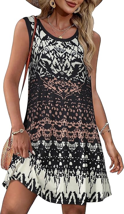 Summer Dresses for Women Beach Boho Sleeveless Vintage Floral Flowy Pocket Tshirt Tank Sundresses - Image 3