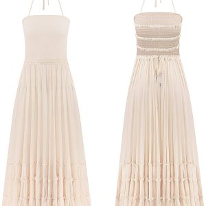 Women's Summer Floral Boho Maxi Dress Wrap Short Sleeve V Neck Ruffle A-Line Flowy Wedding Guest Long Dresses