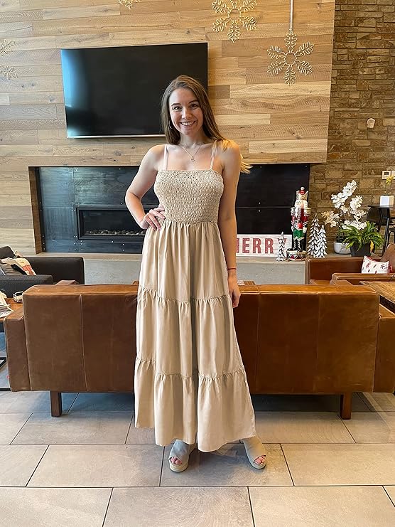 Women's Summer Maxi Dress 2025 Casual Boho Sleeveless Spaghetti Strap Smocked Tiered Long Beach Sundresses - Image 4