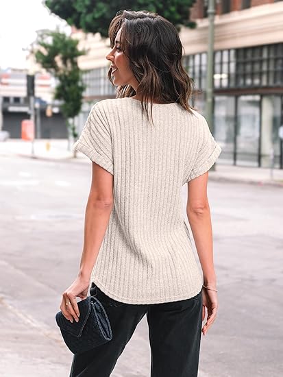 Women's Shirt Summer Sweater Short Sleeve Waist Top - Image 2