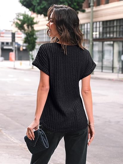 Women's Shirt Summer Sweater Short Sleeve Waist Top - Image 2